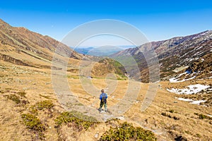 Hiking in the Alps on panoramic footpath