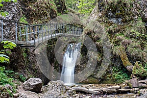 Hiking area, Janosik holes, valley consisting of few narrow gorges located in nature reserve Rozsutec, with numerous waterfalls