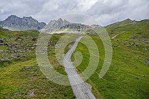 Hiking and biking trail in the mountains of the Silvretta Arena in Ischgl