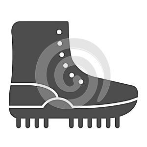 Hiking boot with crampons solid icon. Footwear vector illustration isolated on white. Shoe glyph style design, designed
