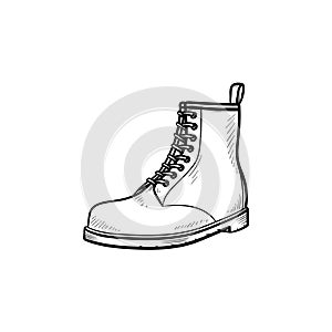 Hiking boot hand drawn outline doodle icon. photo