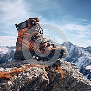 Hiking boot on a mountain top