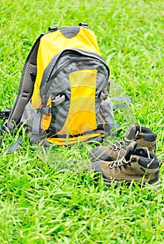 Hiking boots and bag