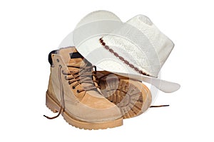 Hiking boots and hat