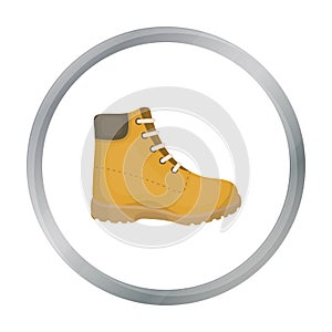 Hiking boots icon in cartoon style isolated on white background. Shoes symbol stock vector illustration.