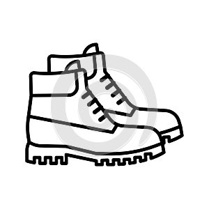 Hiking boots icon. Constructor work boot. Hiking boots mountain shoes