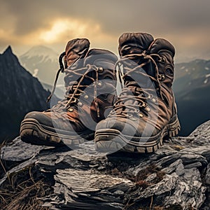 Hiking boots on a mountain