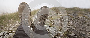 Hiking boots on a mountain tour