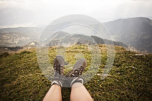 Hiking boots on a mountain tour