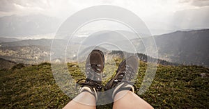 Hiking boots on a mountain tour