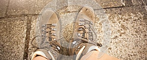 Hiking boots on a mountain tour