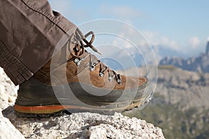 Hiking boots in the mountains