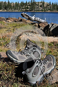 Hiking boots in the sun