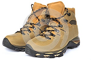 Hiking boots on white background