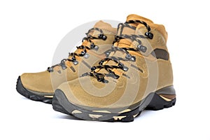 Hiking boots on white background