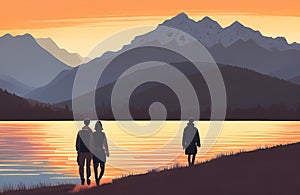 Hiking and Camping Adventure for Travel Painting. For Children\'s Books Illustration Generative AI