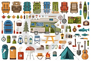 Hiking and Camping Flat Icons Wanderlust Collection
