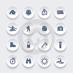 Hiking, camping, outdoor activities icons