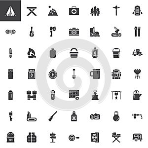Hiking and Camping universal vector icons set