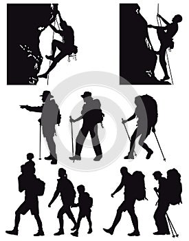 Hiking and climbing silhouettes