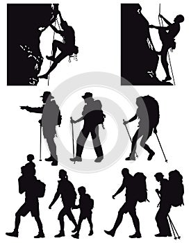 Hiking and climbing silhouettes photo