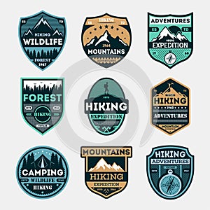 Hiking expedition vintage isolated label set