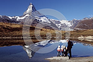 Hiking family at Matterhorn