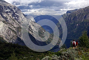 Hiking in fjord Norway photo