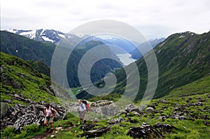 Hiking in fjord Norway photo