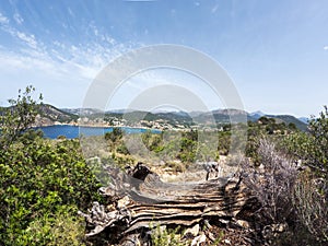 Hiking on the GR 221 at the beautiful coast of the Tramuntana, Mallorca, Balearic islands, Spain