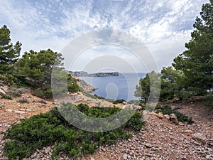 Hiking on the GR 221 at the beautiful coast of the Tramuntana, Mallorca, Balearic islands, Spain