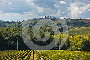 Hiking hills, backroads and vineyards at autumn, near San Gimignano in Tuscany