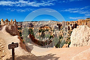 Hiking among the hoodoohs in the Queens Garden Trail. Bryce Canyon National Park. Utah USA