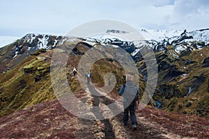 Hiking in Iceland highlands in spring photo