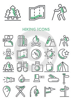 Hiking icons set