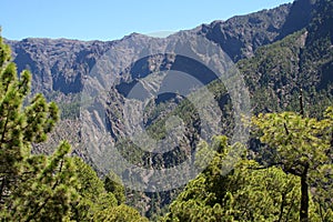 Hiking in La Caldera National Park at the island La Palma, Spain photo