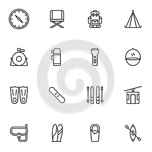 Hiking line icons set