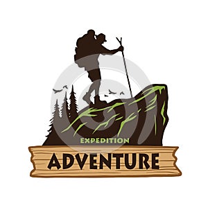 Hiking Logo Template. Vector Illustration Emblem Design photo