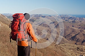 Hiking man with backpack