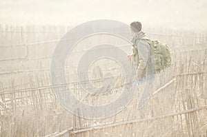 Hiking man, feeling, landscape