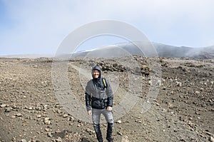 A hiking man from Mauna Kea Summit on the Big Island of Hawaii