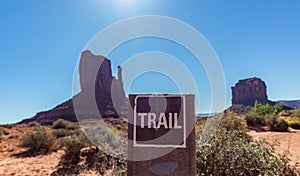 Monument Valley Tribal Park in the Arizona-Utah border, USA. Trail path signage