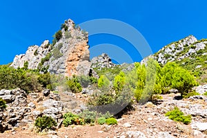 Hiking in Morocco`s Rif Mountains under Chefchaouen city, Morocco, Africa