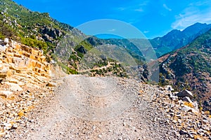 Hiking in Morocco`s Rif Mountains under Chefchaouen city, Morocco, Africa