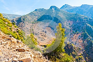 Hiking in Morocco`s Rif Mountains under Chefchaouen city, Morocco, Africa