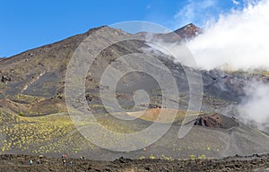 Hiking on Mount Etna, Etna national park, Sicily, Italy