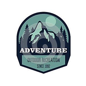 Hiking, mountain climbing and outdoor activity label