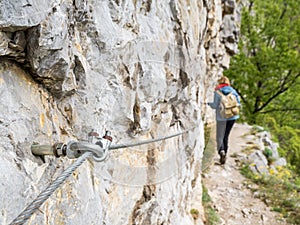 Hiking mountain trail in National Park Cheile Nerei