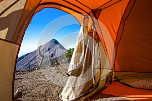 Vulcano view from a tent during a hike photo