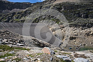 Hiking in MÃ¶lltaler Glacier area, high mountains, glacier, waterdams and cows on pastures